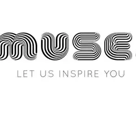 The word 'MUSE' written in black with a striped, 3D-style font, and the phrase 'LET US INSPIRE YOU' below in smaller, plain font.