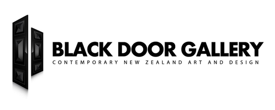 Logo for Black Door Gallery featuring an illustration of a black door.