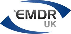 EMDR logo with black and gray text and a blue swoosh design