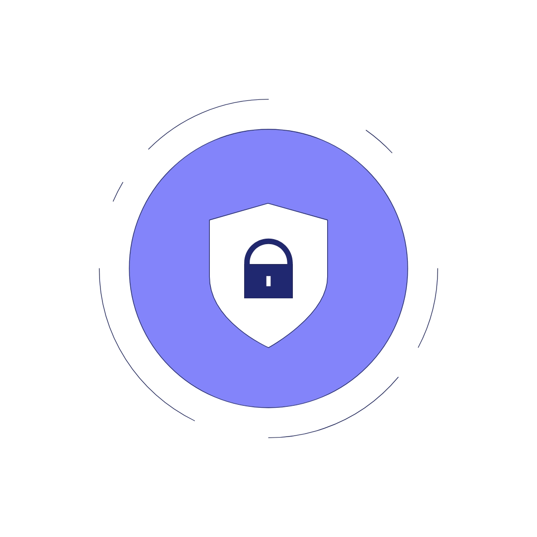 ロックのアイコンが中央にあるセキュリティの概念を表すダッシュボード