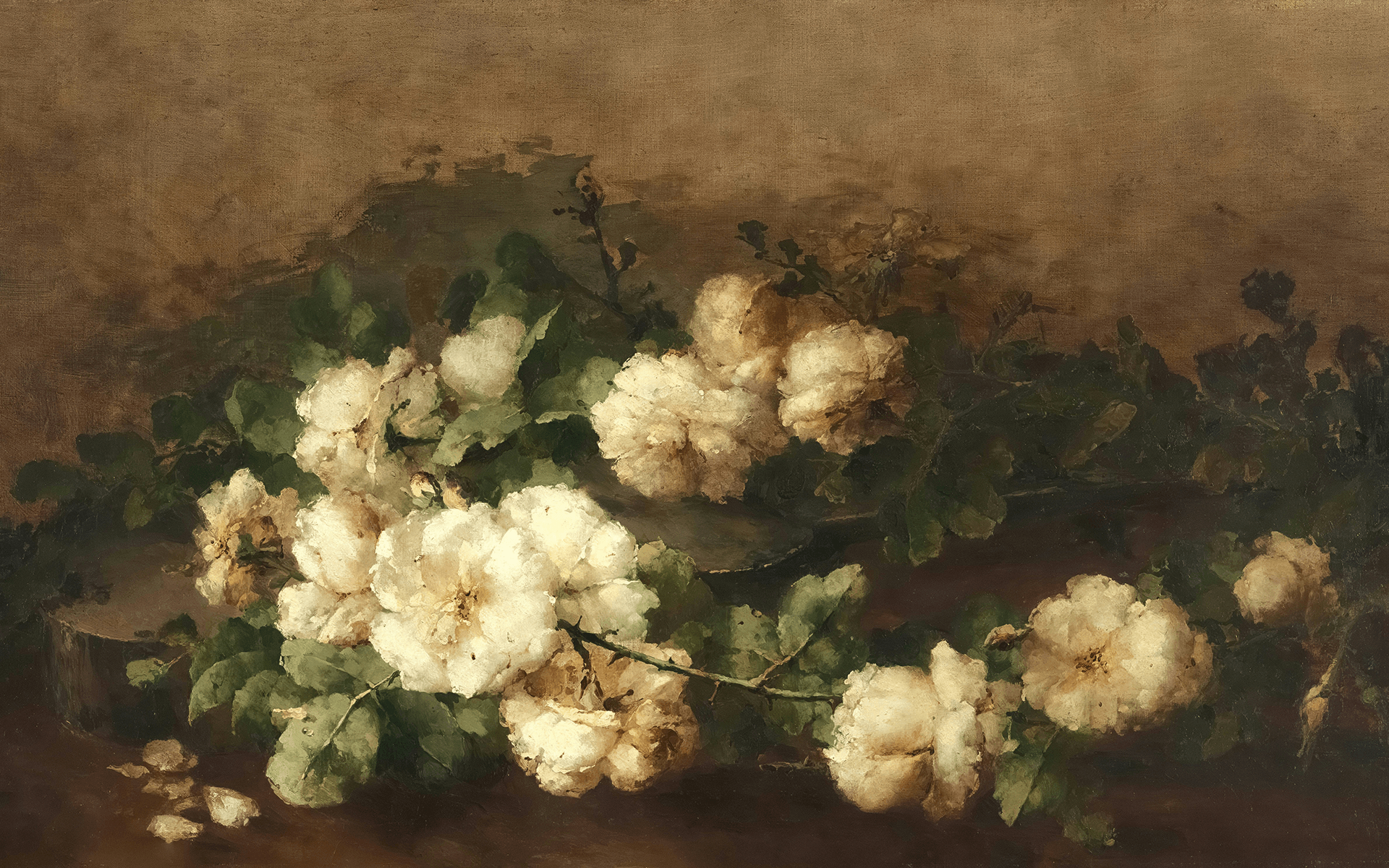 Classical Painting of roses lain on a table