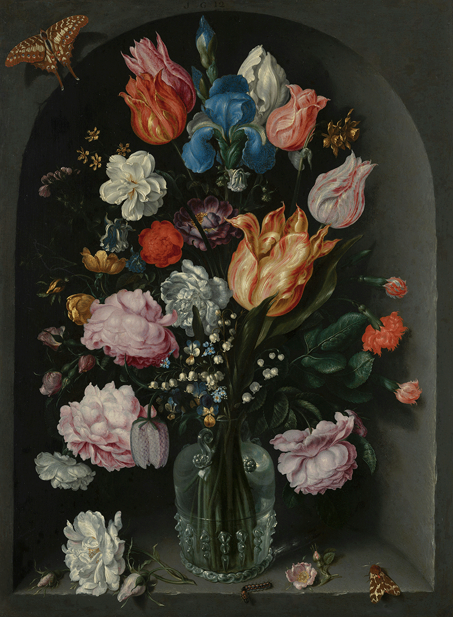 Classical painting of a vase of flowers