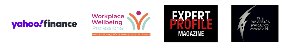 Image of logos for Yahoo Finance, Workplace Wellbeing Professional, Expert Profile Magazine and The Maverick Paradox