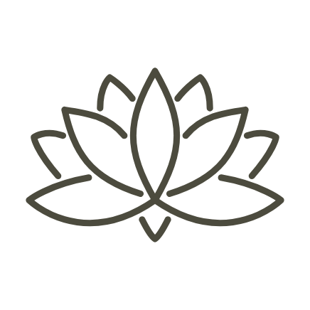 Outline of a lotus flower symbol on a black background.