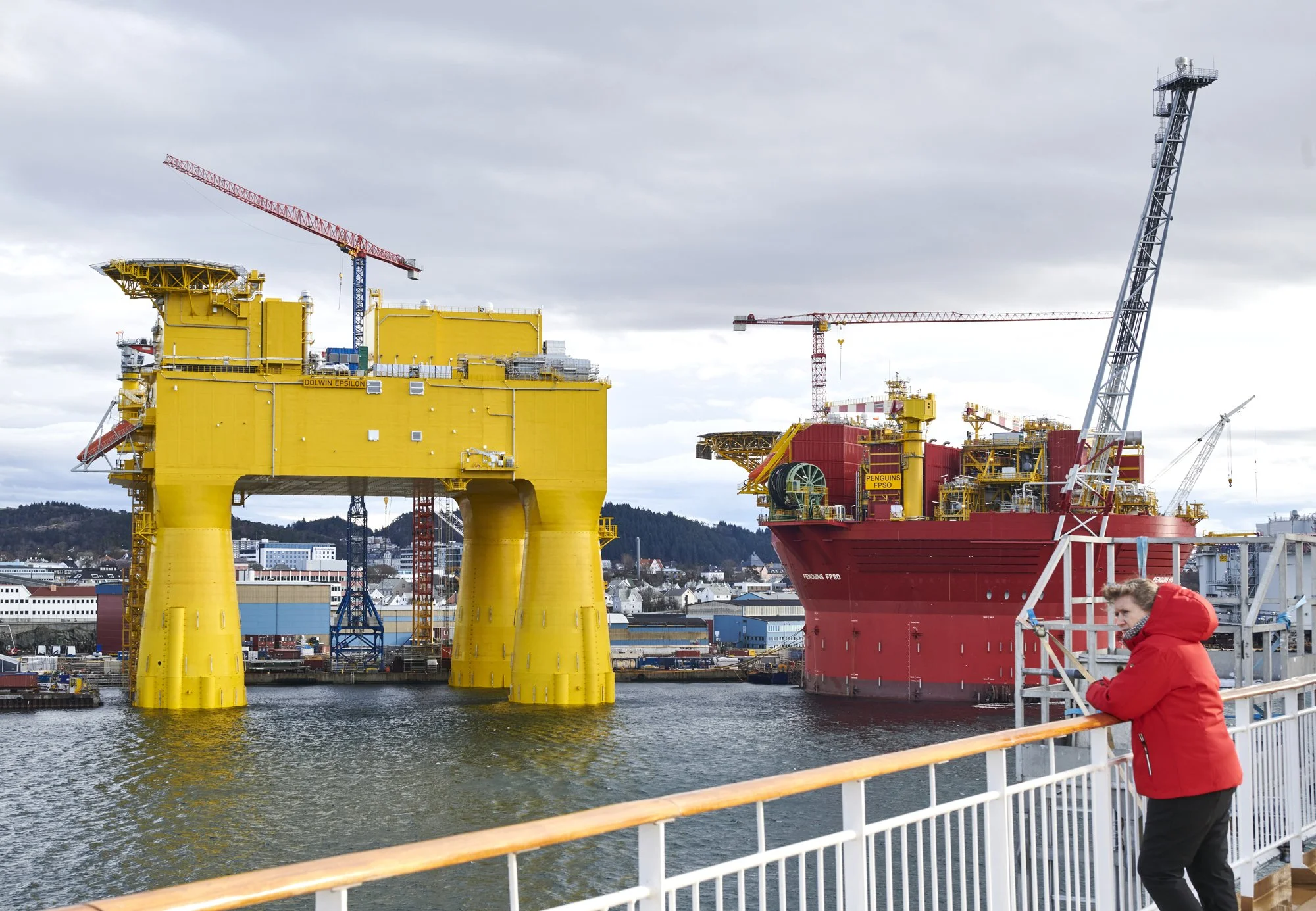 In these days of oil crises - one country could be doing well, Norway - an oil platform being prepared for sea.