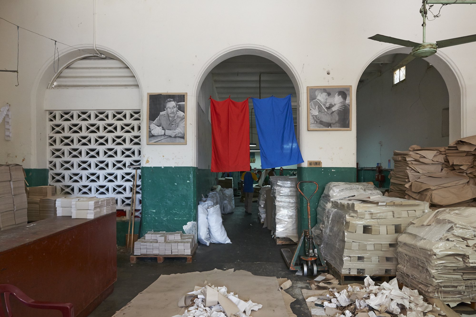 Printshop with Raul Castro, Fidel Castro and Hugo Chavez keeping a watchful eye on things