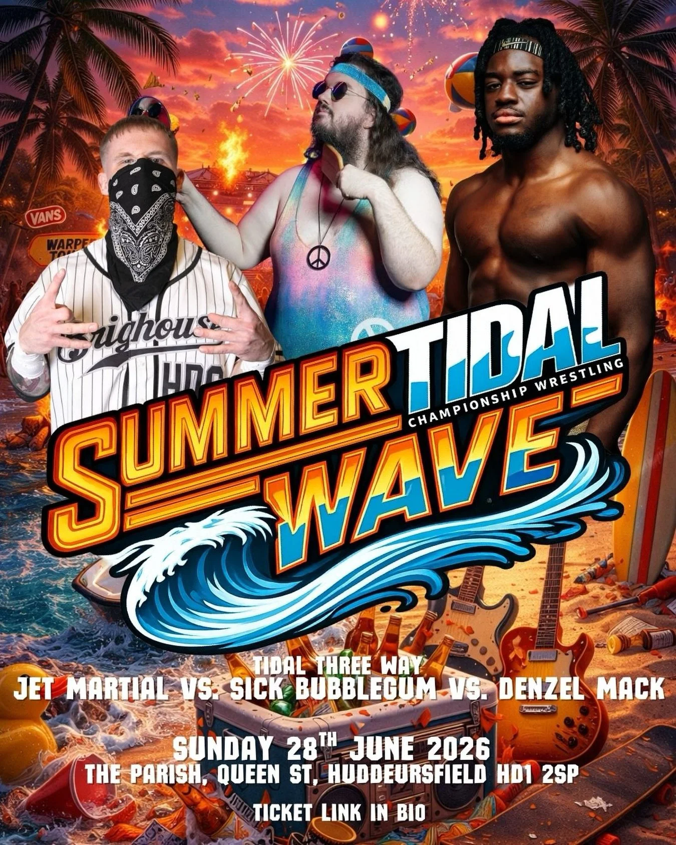 MATCH ANNOUNCEMENT!!! 

TIDAL THREE WAY
@jetmartial_ vs. @sickbubblegum420 vs. @denzelmack_pw 

Something awesome for your faces this summer 🔥🤘

SUNDAY 28TH JUNE 2026

Ticket Link in Bio

#ProWrestling #BritWres #TidalWrestling #SummerTidalWave