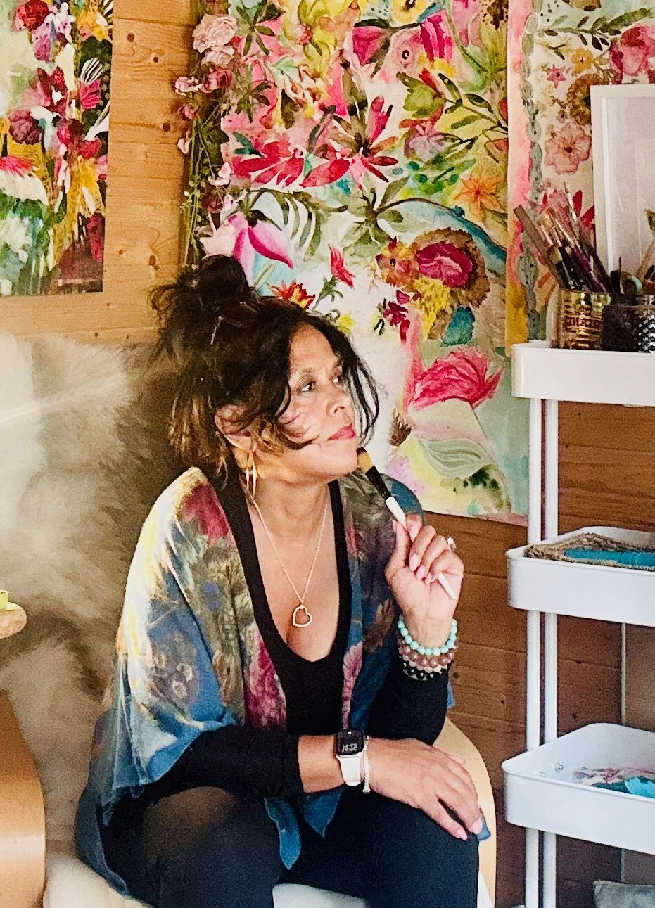 Mixed-media artist Danielle Jackson in her studio in Horsham, West Sussex.