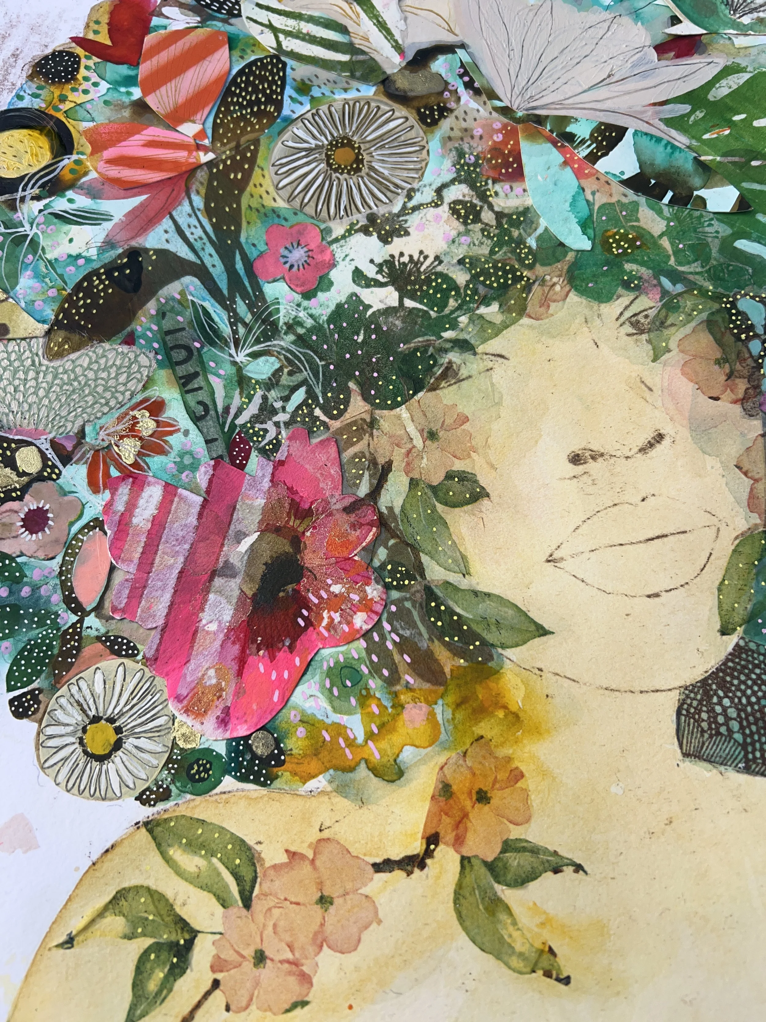 Layered mixed-media botanical portrait from the Crowned in Bloom collection by Danielle Jackson