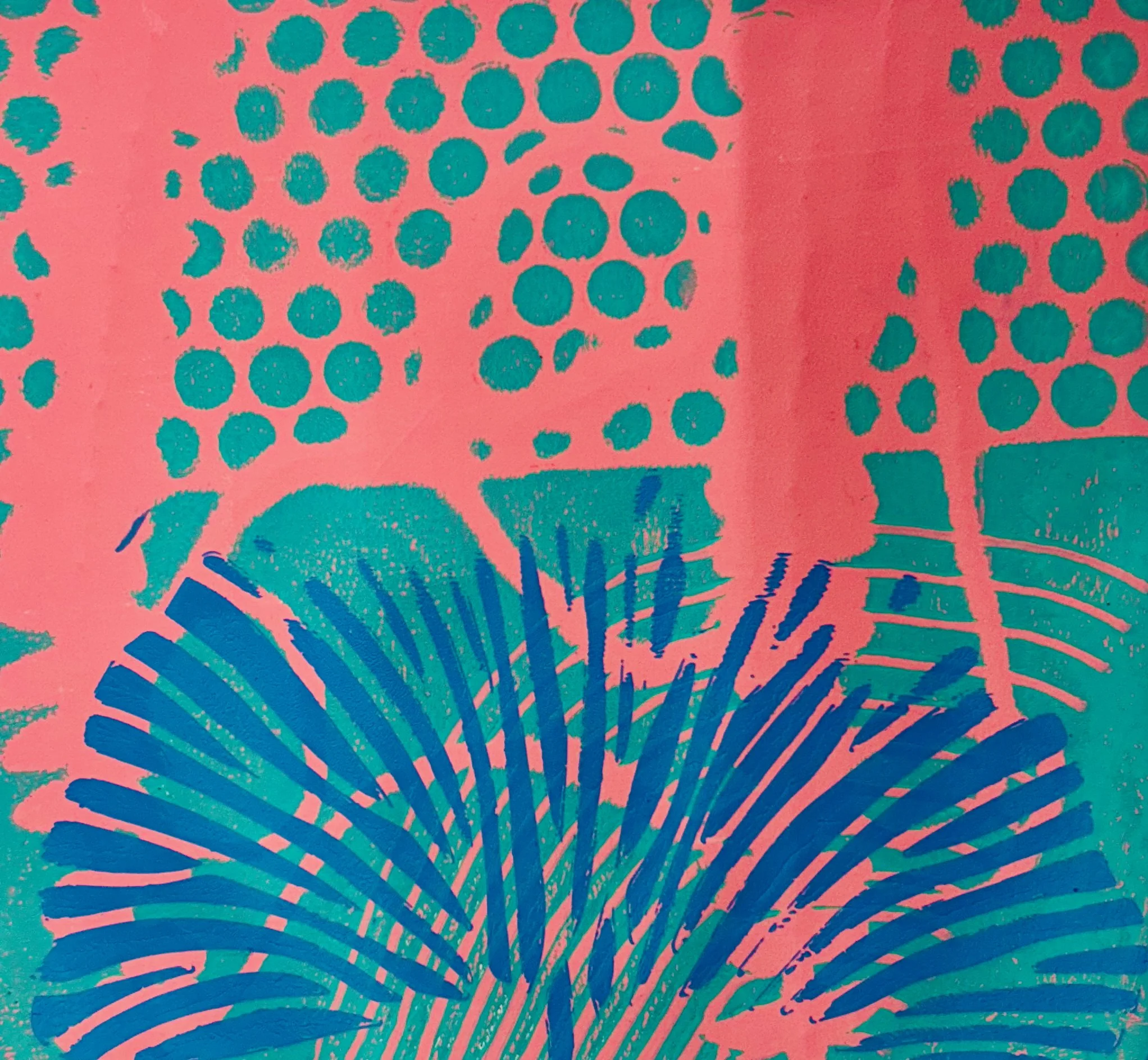 Experimental mono print exploring colour, pattern and botanical forms.