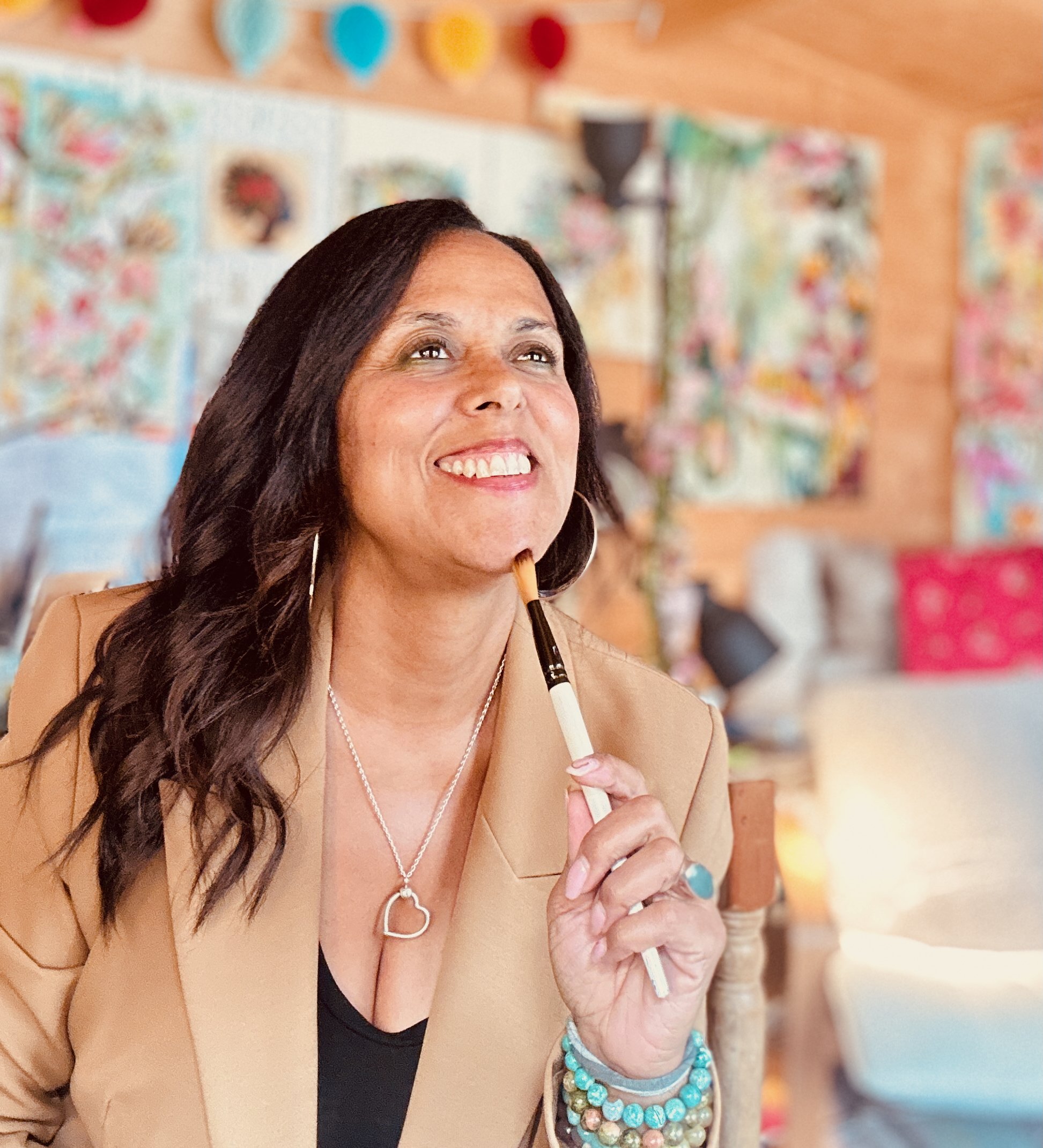 Mixed-media artist Danielle Jackson in her studio in Horsham, West Sussex.