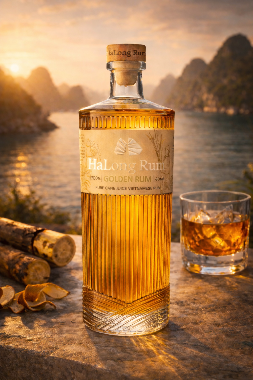 Golden hour at Ha Long Bay.png