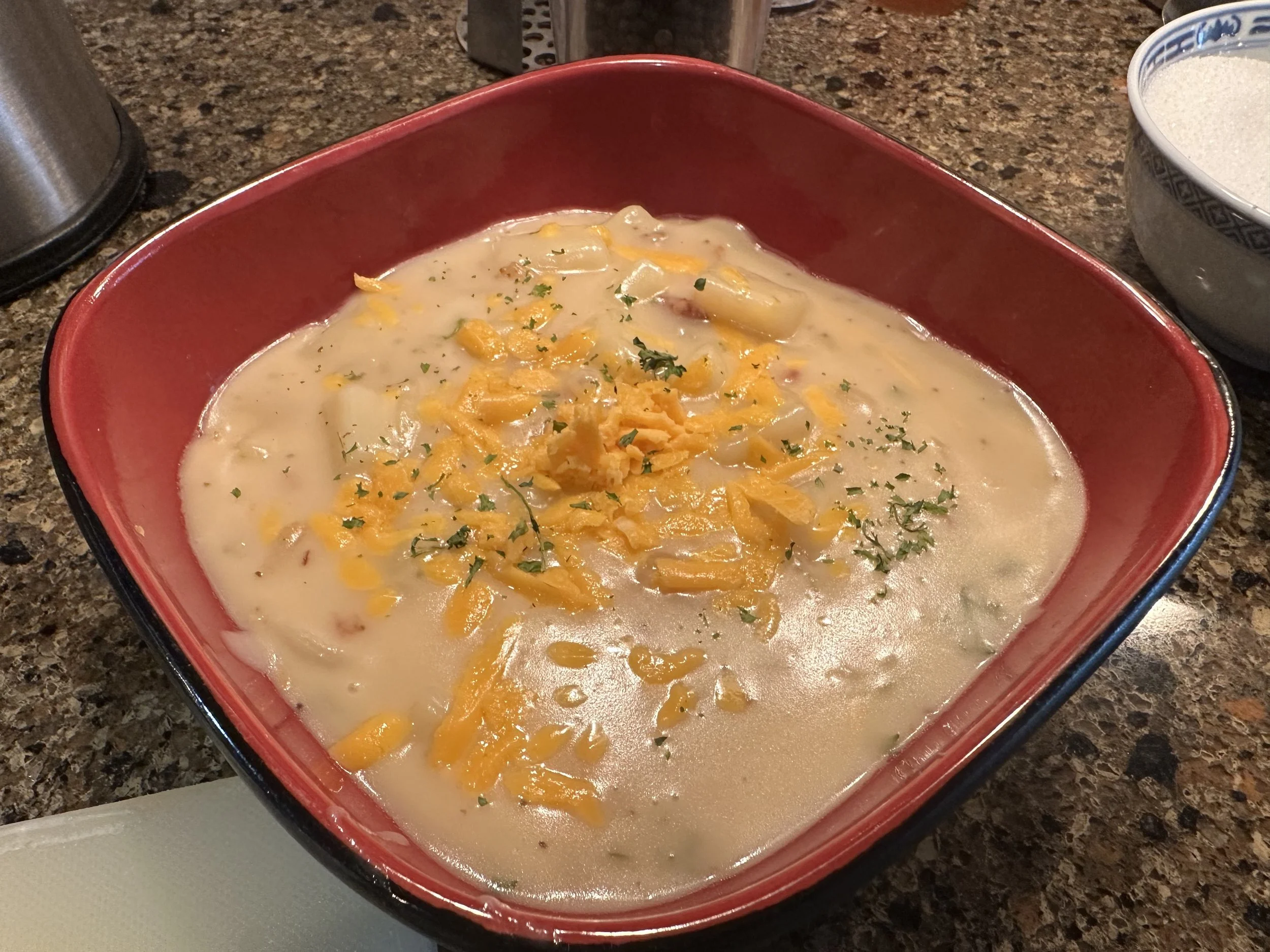 Cheddar, bacon and potato soup