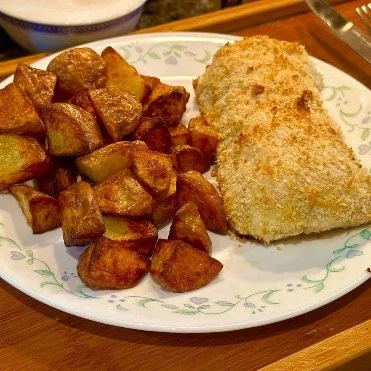 Chicken Cordon Blue with roast potatoes