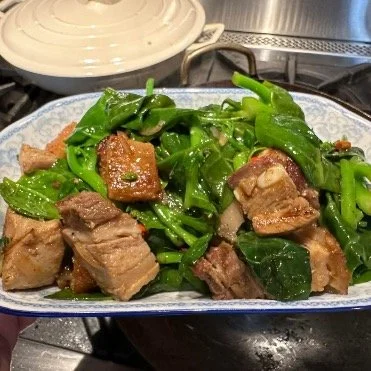 Pea leaf and BBQ pork