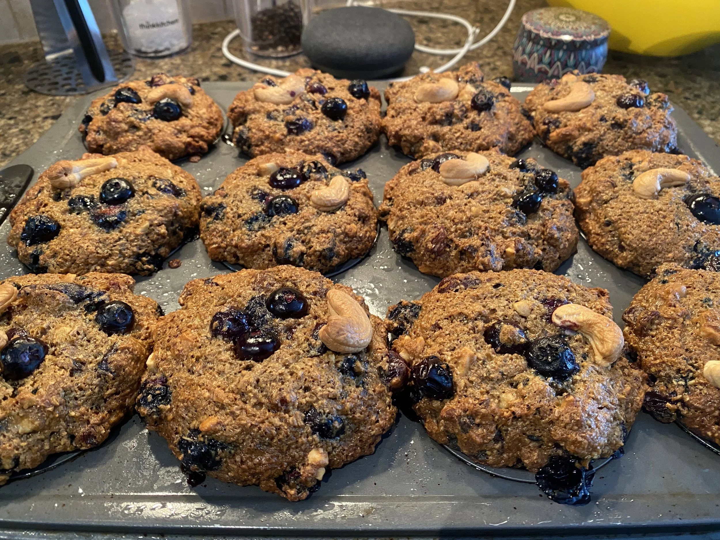 Blueberry and cashew bran muffins 