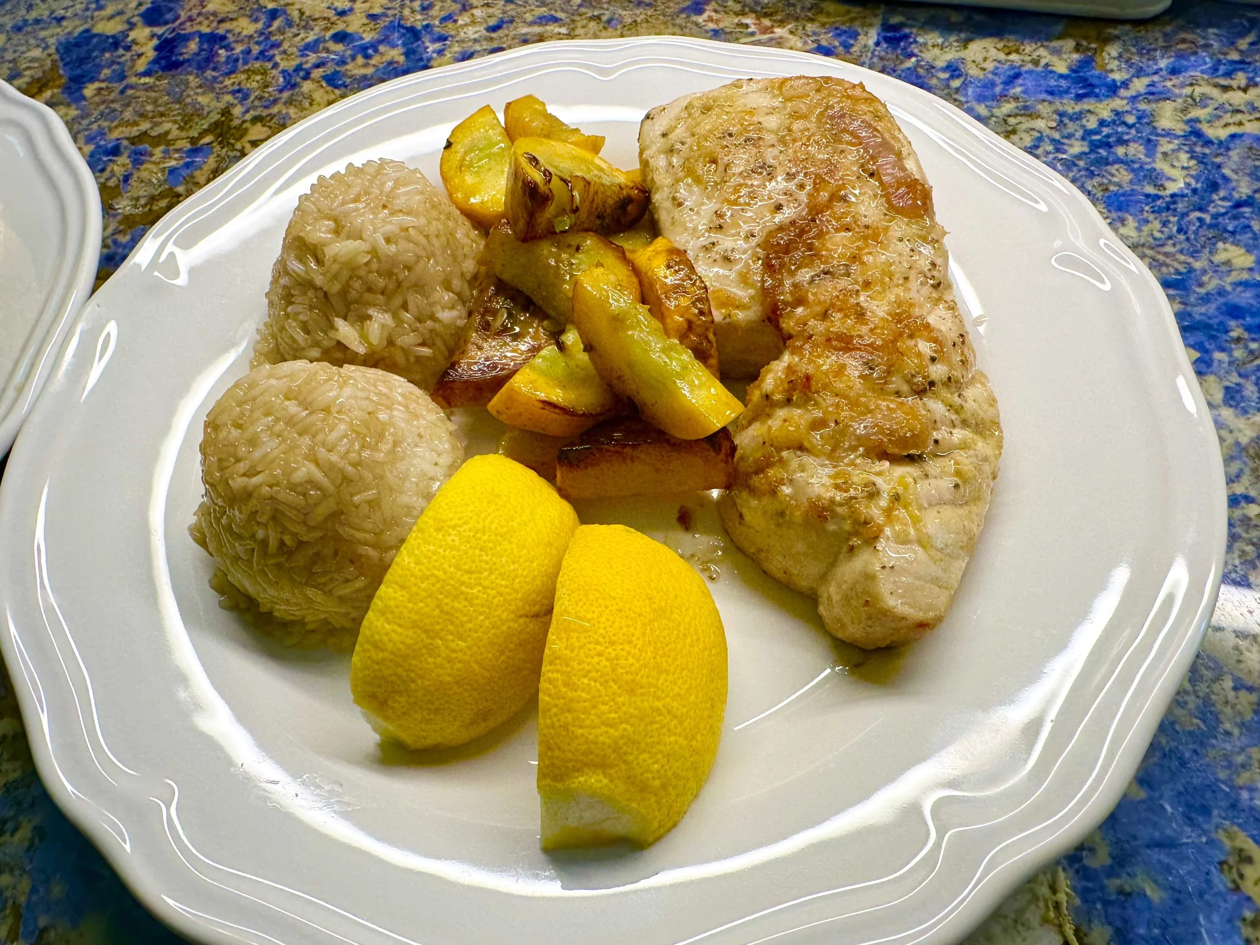 Halibut steak with rice