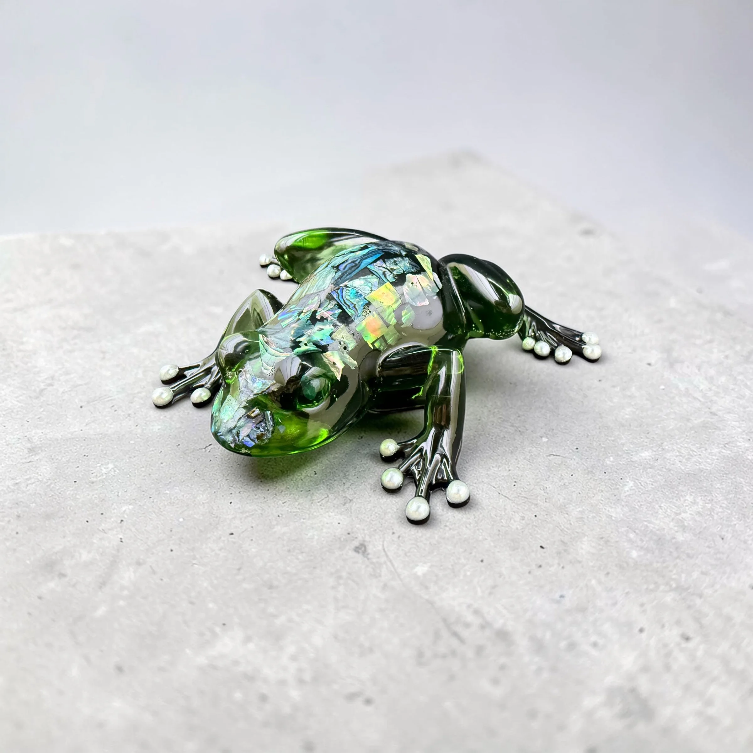 Resin Frog: Emerald Green with Paua shells