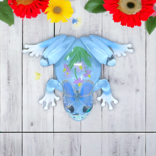 Resin Frog: Light Blue w/blue Butterfly and white toes