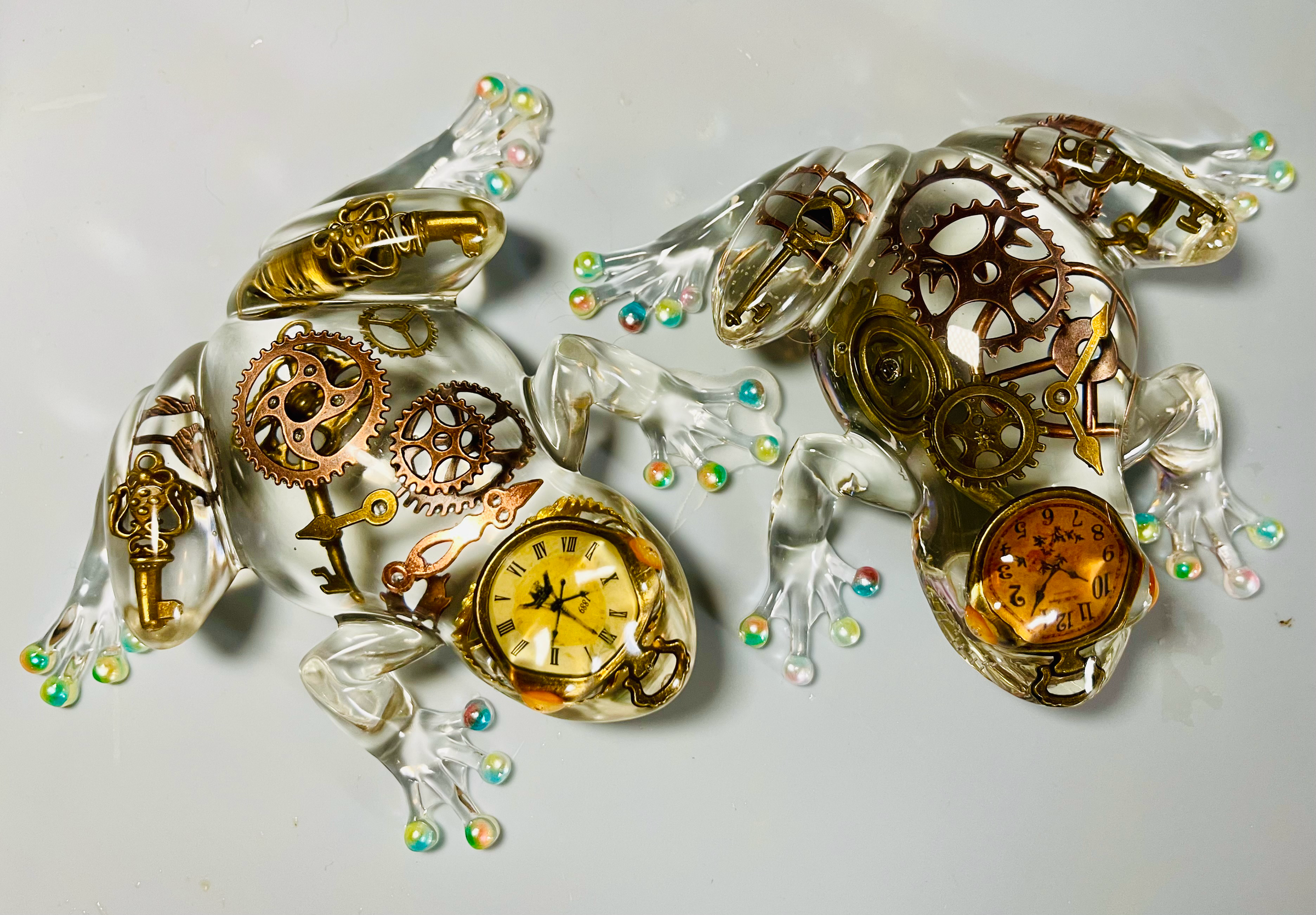 Steampunk Resin Frog Figurines