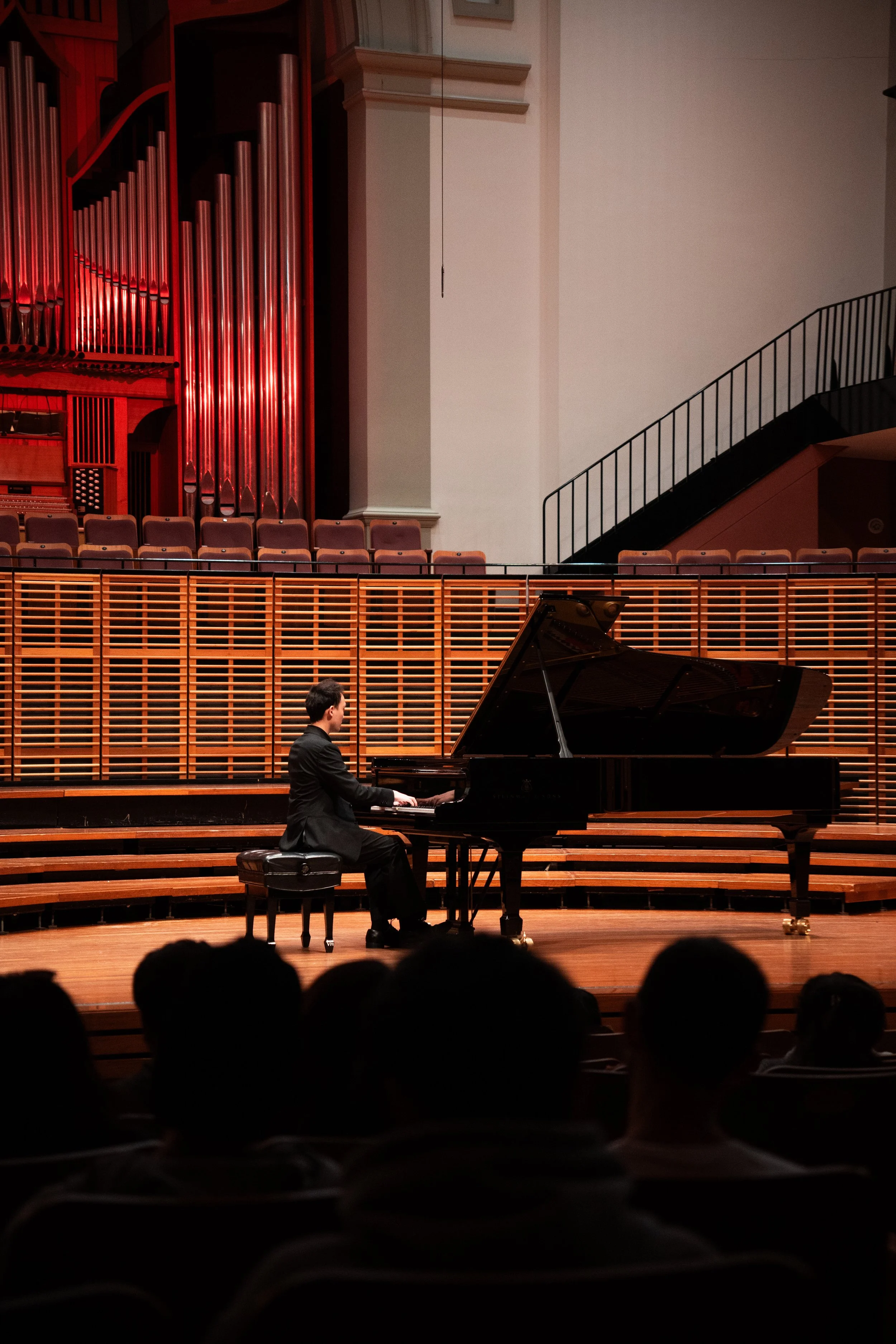 Luke Zhang playing on the steinway D grand piano at the Sydney Conservatorium of Music Verbrugghen Hall