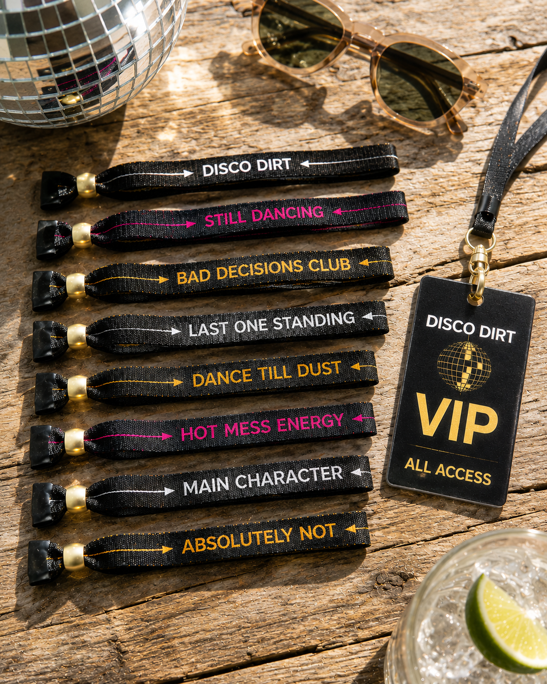 Disco Dirt Festival Wristbands | Woven Slogan Bracelets