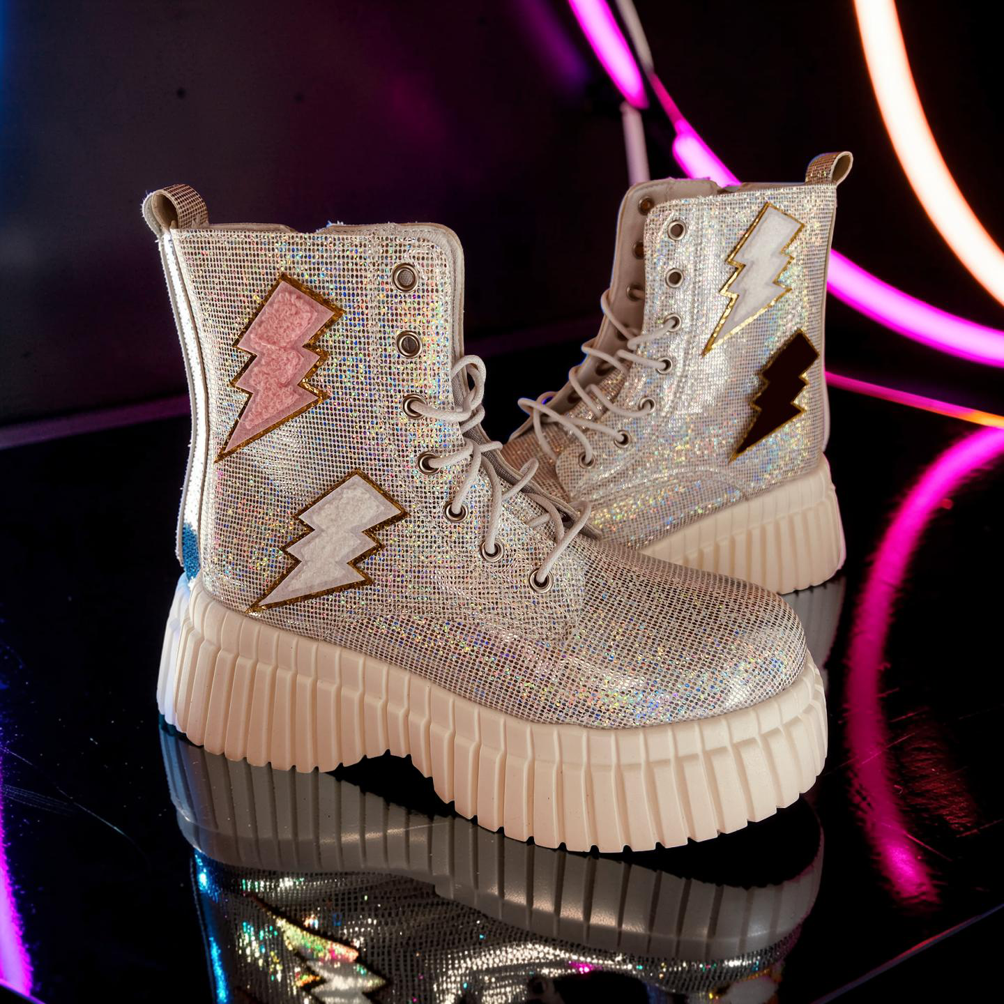 Fluffy Lightning Platform Boots