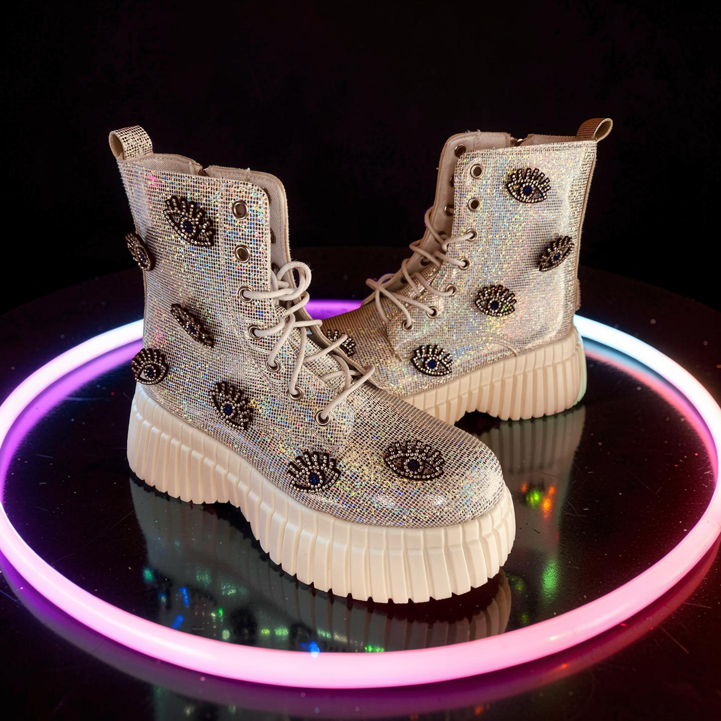 Evil Eye Crystal Platform Boots