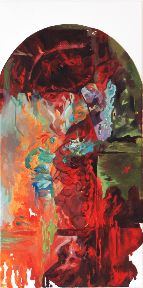 “Et fact a est lux” 2025 
Oil on canvas, 70 x 40 cm