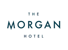 Logo for The Morgan Hotel with blue text
