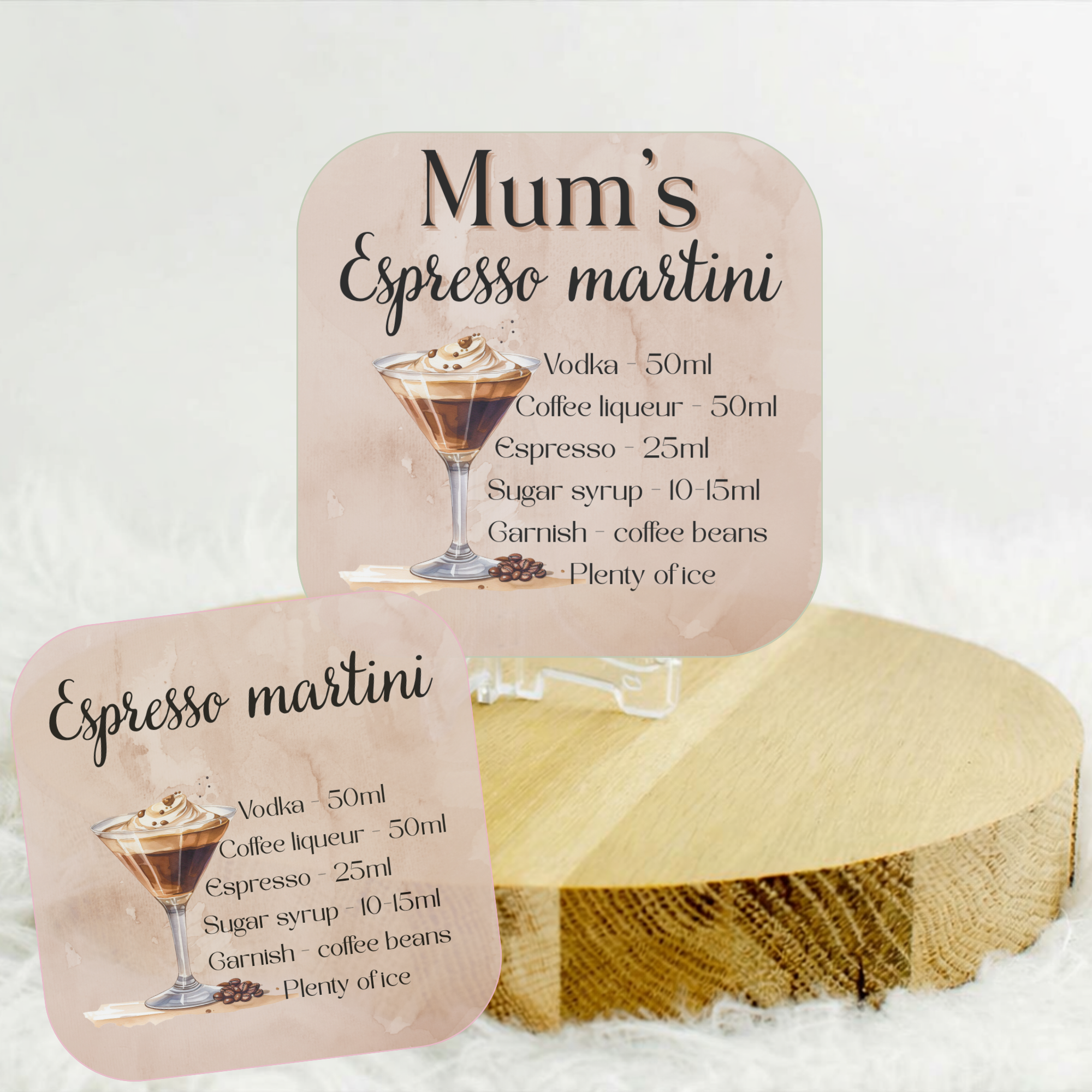Espresso Martini Coaster – Cocktail Recipe Drink Coaster with Optional Personalisation