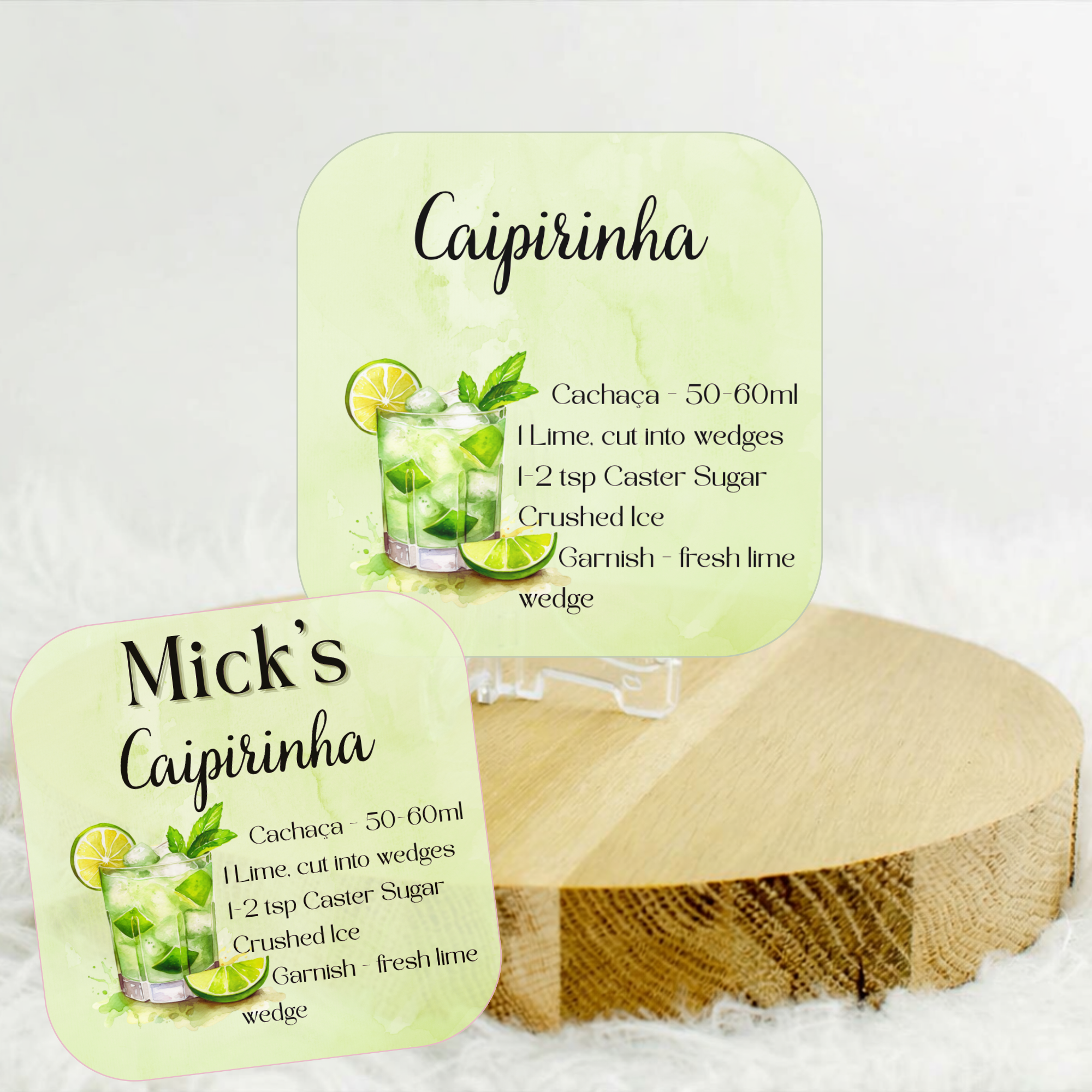 Caipirinha Coaster – Tropical Cocktail Recipe Coaster with Optional Personalisation