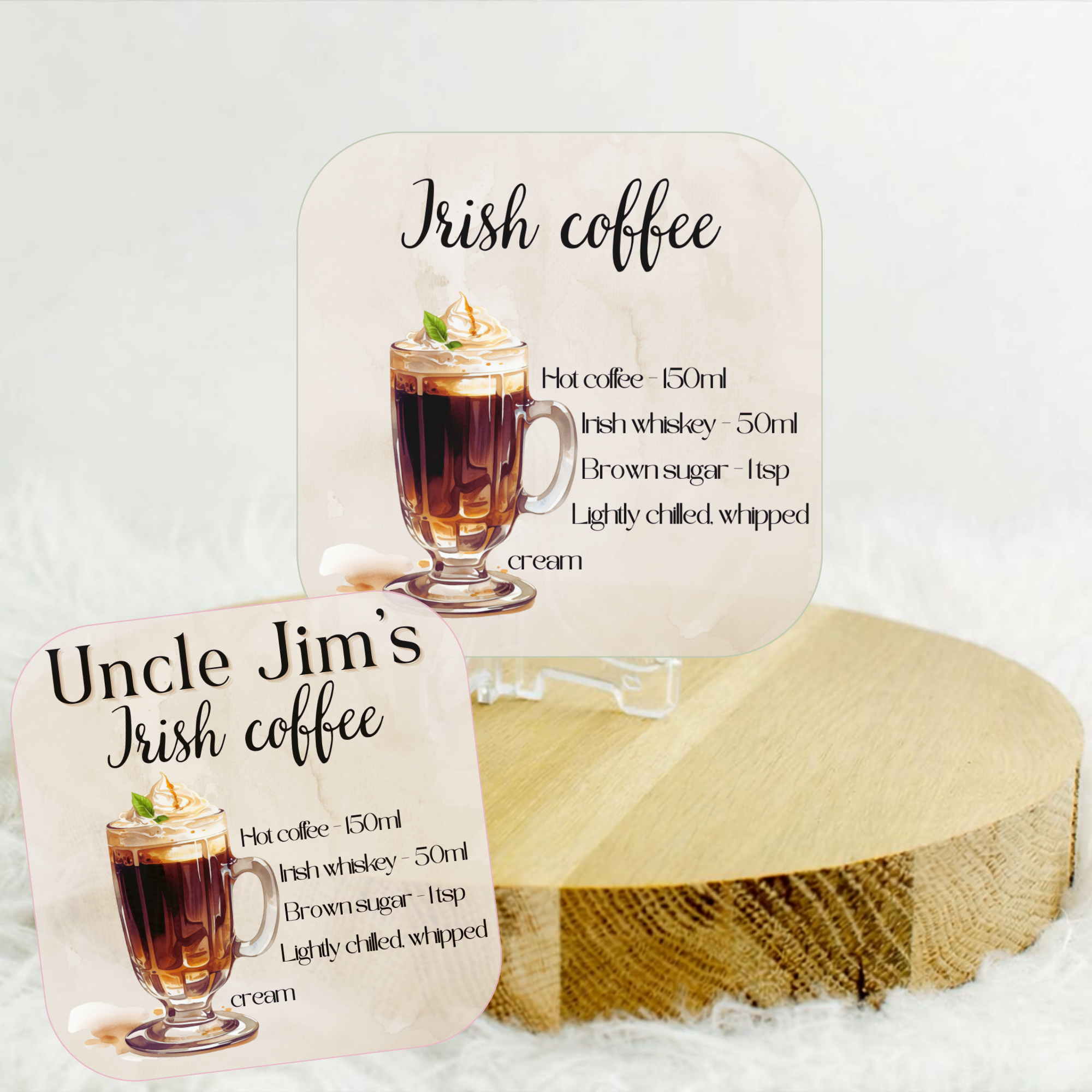Irish Coffee Coaster – Coffee Cocktail Recipe Coaster with Optional Personalisation