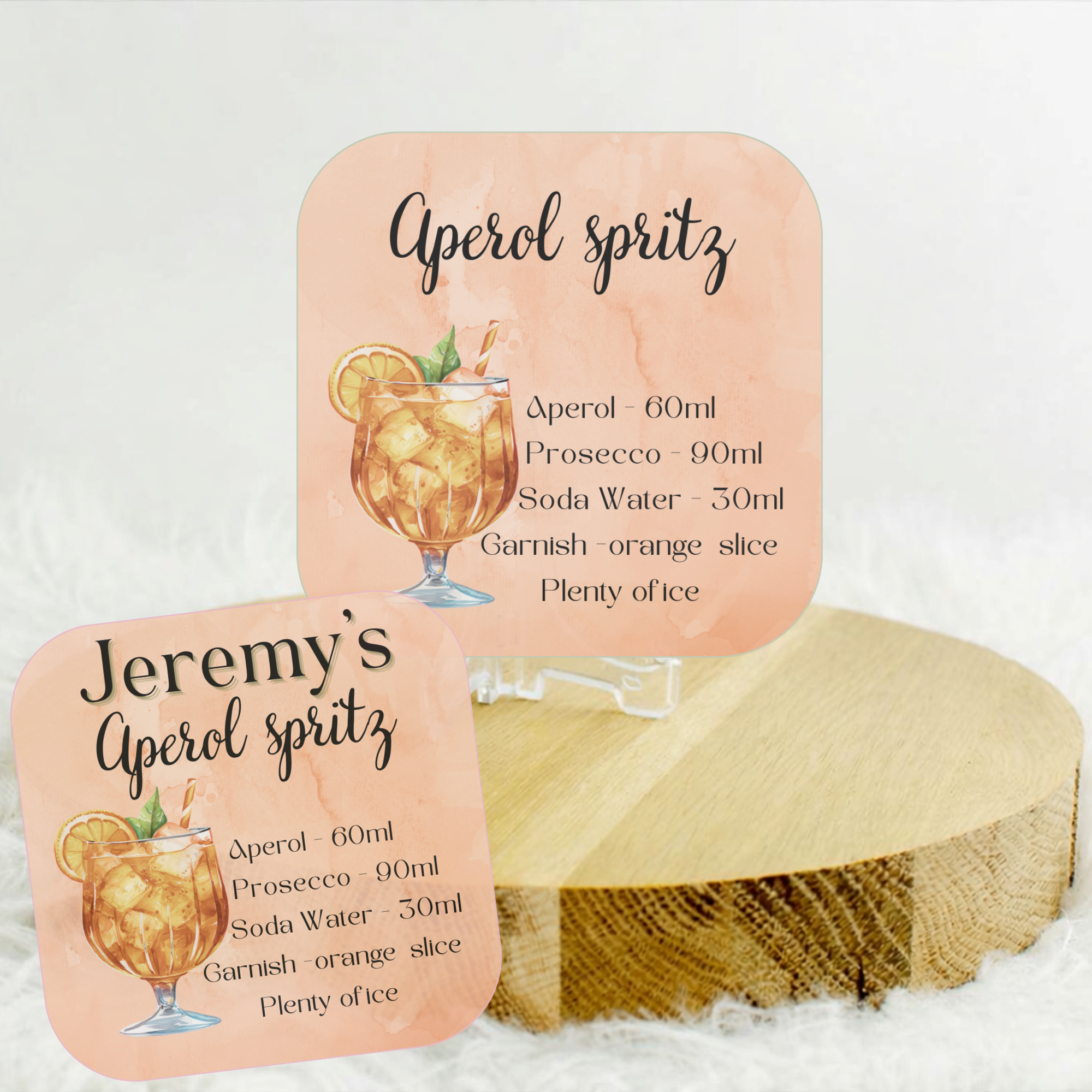 Aperol Spritz Coaster – Summer Cocktail Recipe Coaster with Optional Personalisation