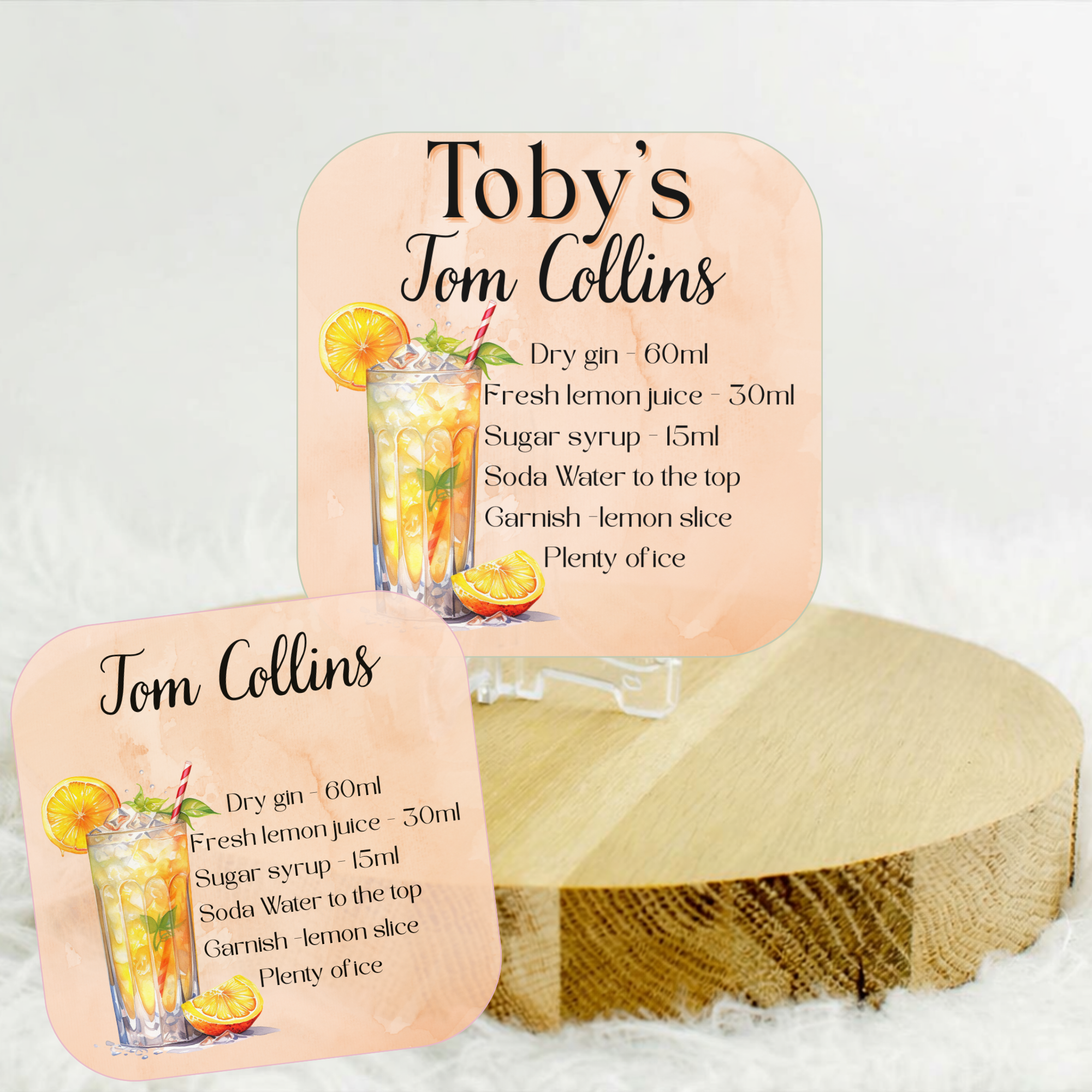 Tom Collins Coaster – Cocktail Recipe Drink Coaster with Optional Personalisation