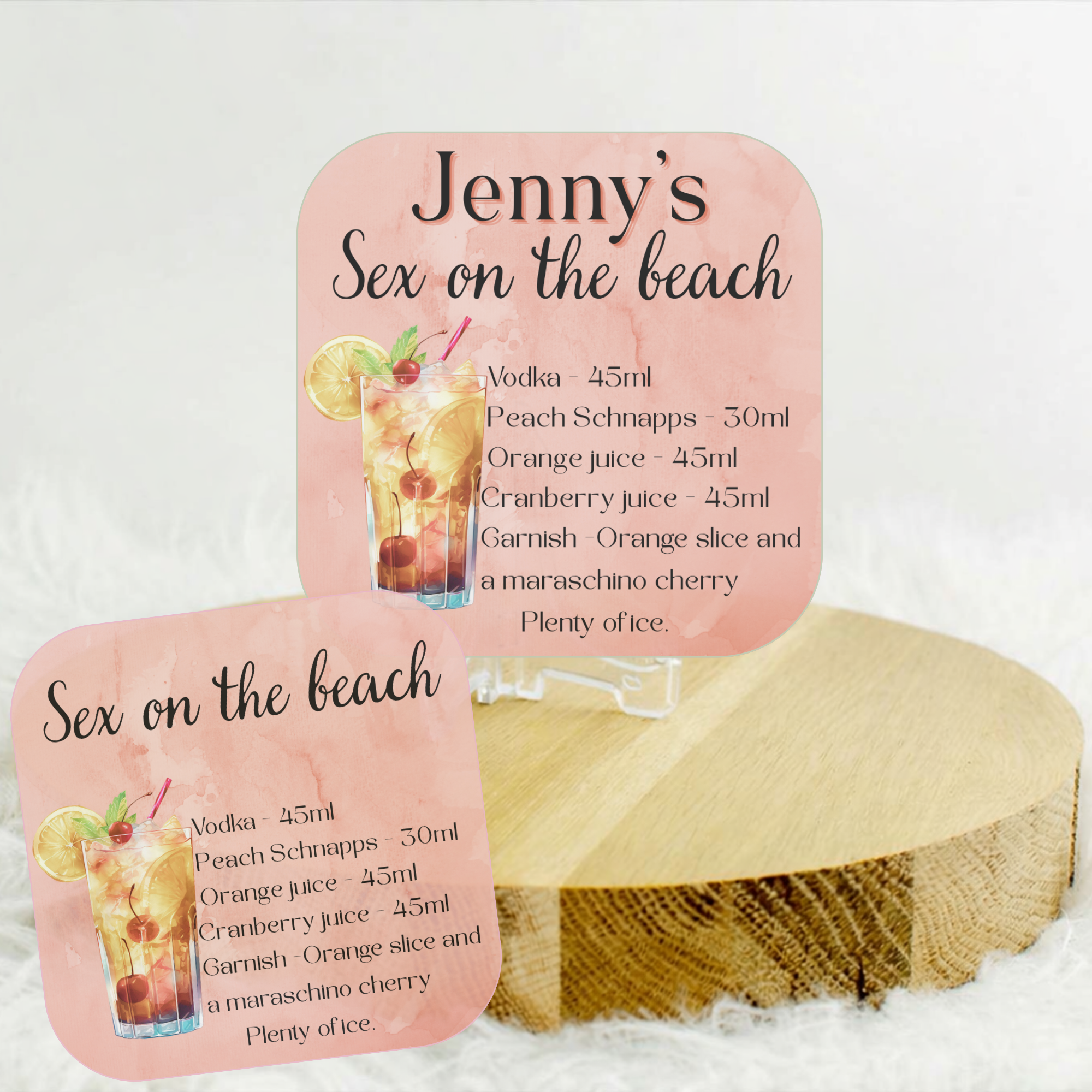 Sex on the Beach Coaster – Fruity Cocktail Recipe Coaster with Optional Personalisation