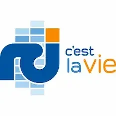 Logo avec une icône bleue stylisée et le texte 'c'est la vie' en français.