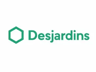Logo de Desjardins avec texte vert et symbole hexagonal