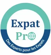 Logo avec le texte 'Expat Pro' et la phrase 'Des Experts pour les Expats' entourée d'un cercle vert et bleu.