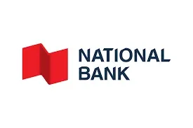 Logo de la banque nationale avec un symbole rouge et le texte 'NATIONAL BANK' en bleu.