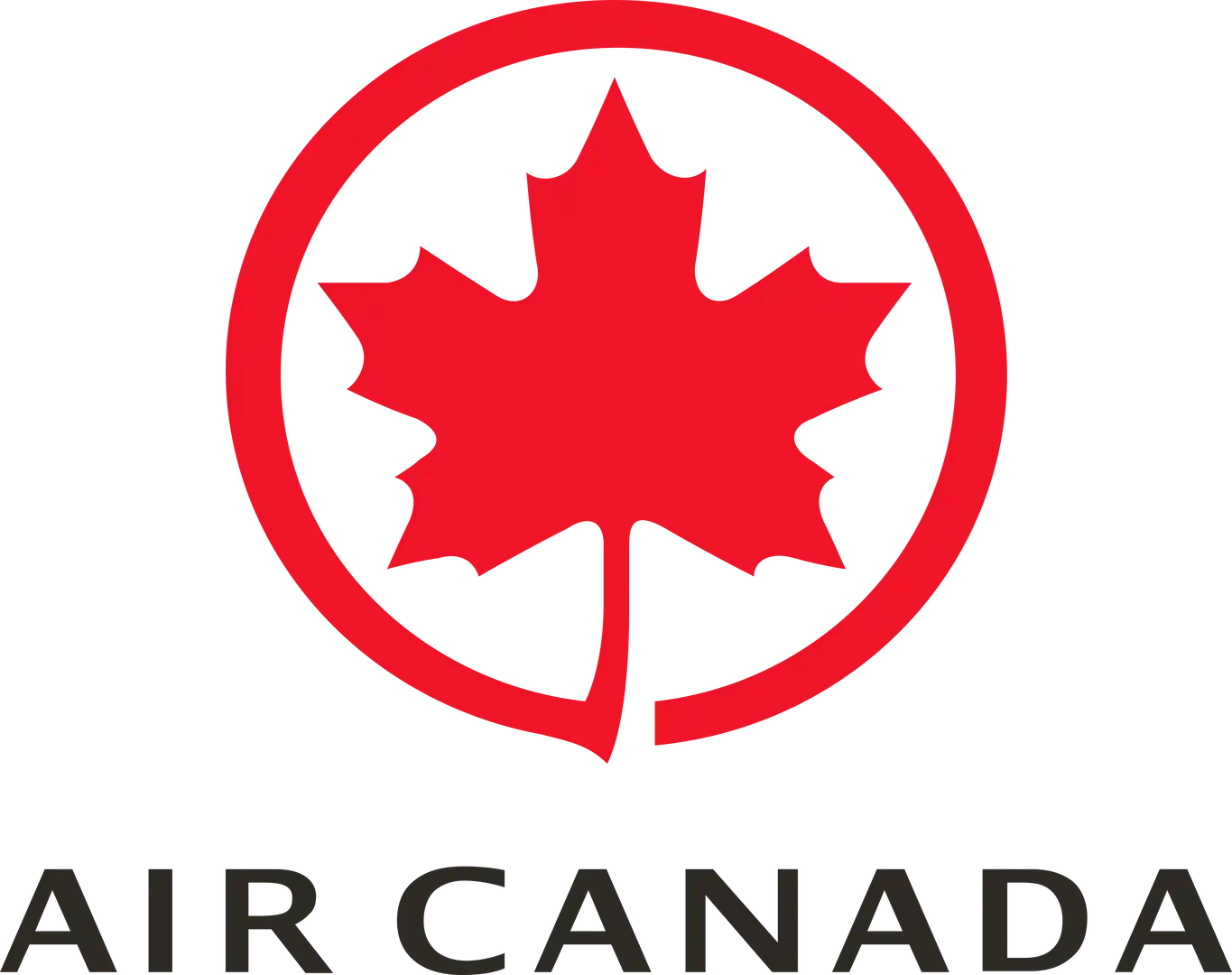 Logo de rebranding avec une feuille d'érable rouge entourée d'un cercle, avec le mot 'REBRAND' en dessous.