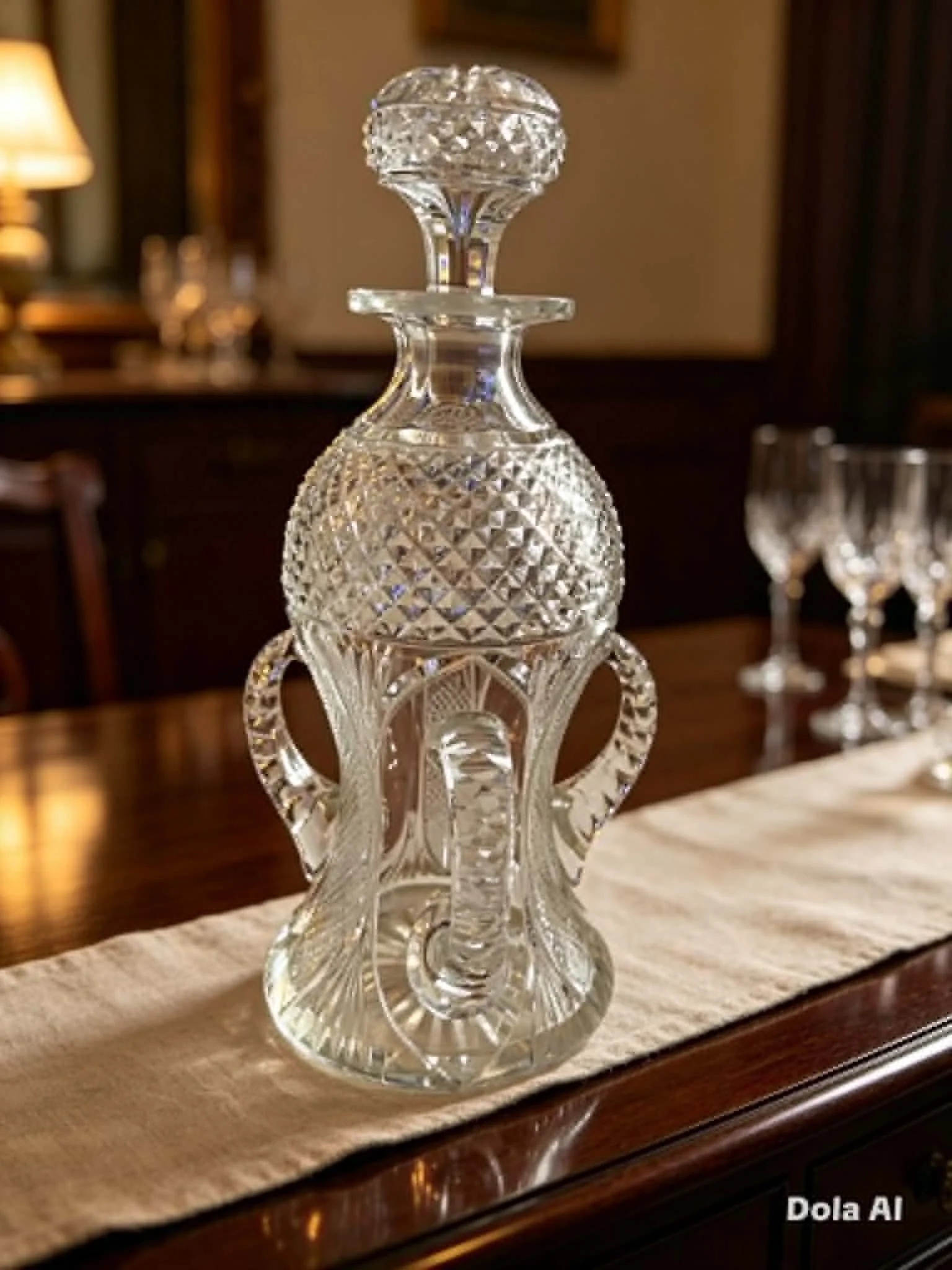 Rare Triform Cut-Glass Decanter c.1880-1910