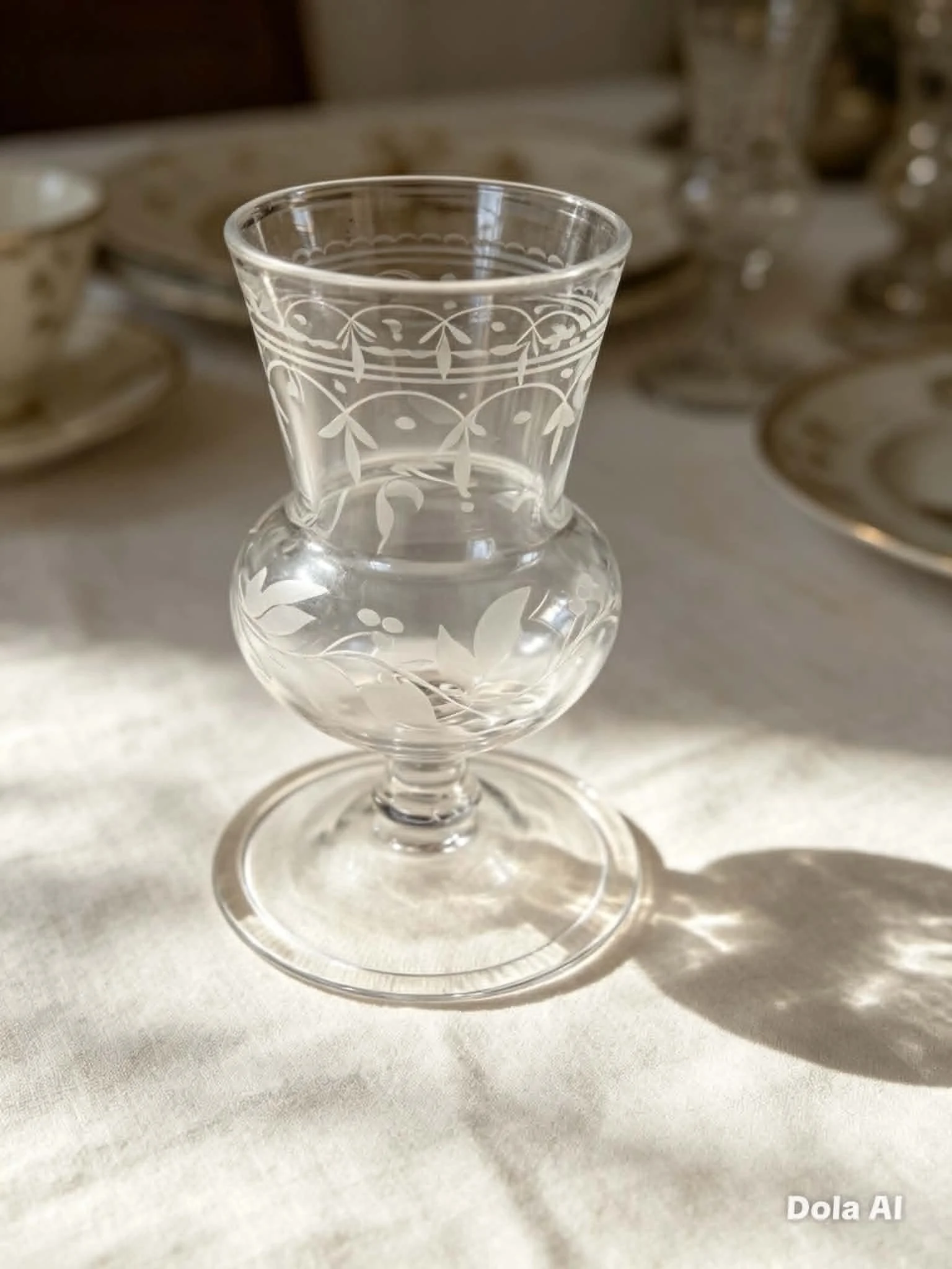 A Pair of Engraved Stemmed Vase / Cordial Glass
