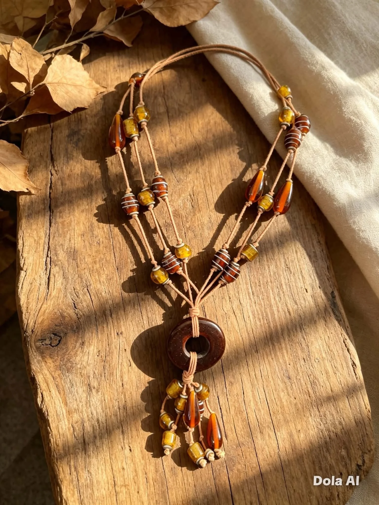 Artisan Multi-Strand Glass Pendant Necklace - 43cms length to bottom of tassels