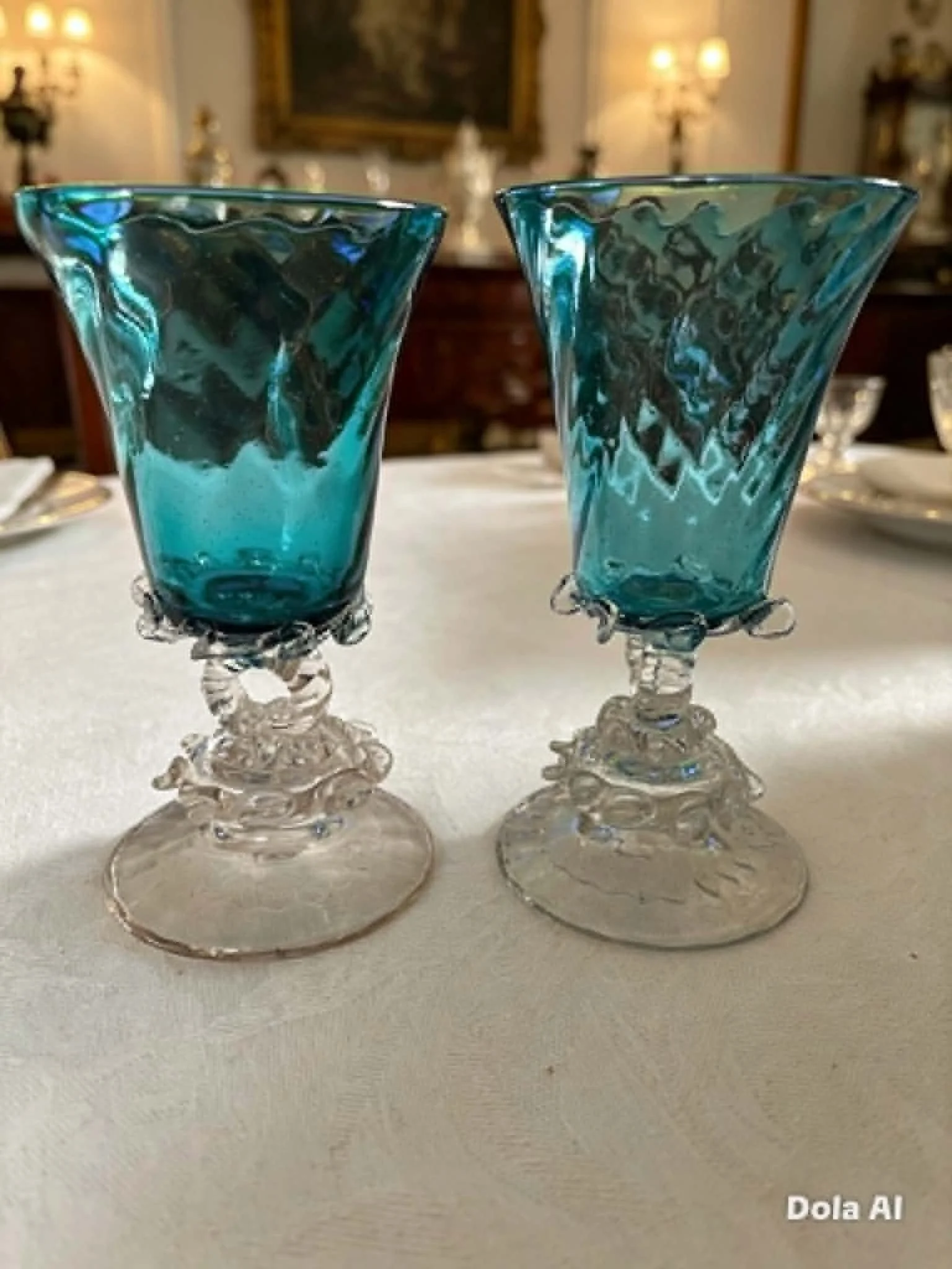 Pair of Handmade Teal Blue Italian Empoli glasses