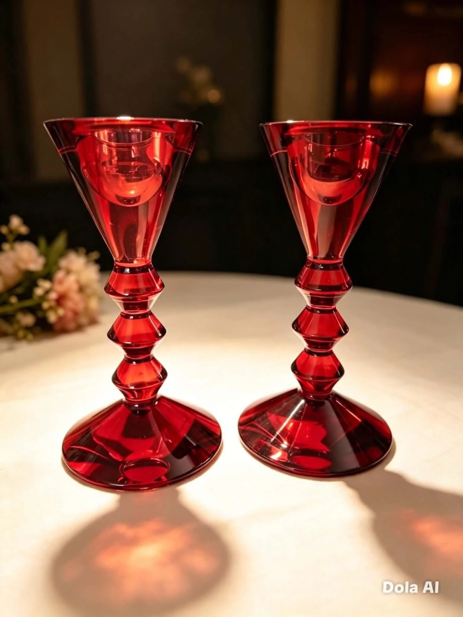 Pair Baccarat Vega Rouge Crystal Candlesticks