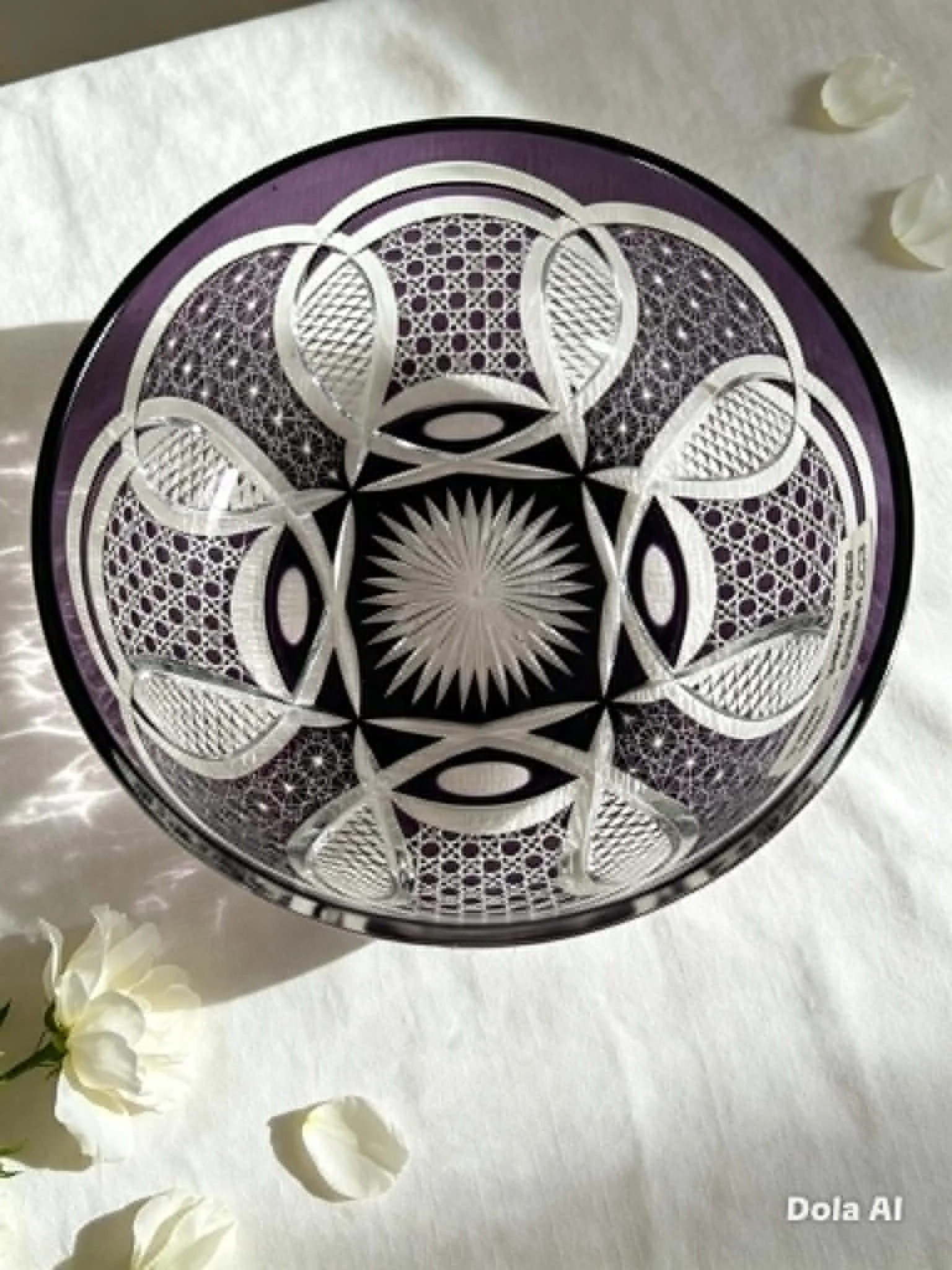 Edo Kiriko Cut Glass Bowl - Amethyst Overlay, Traditional Japanese Artistry