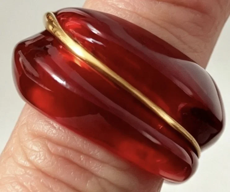 Baccarat Red Crystal & Gold Ring
