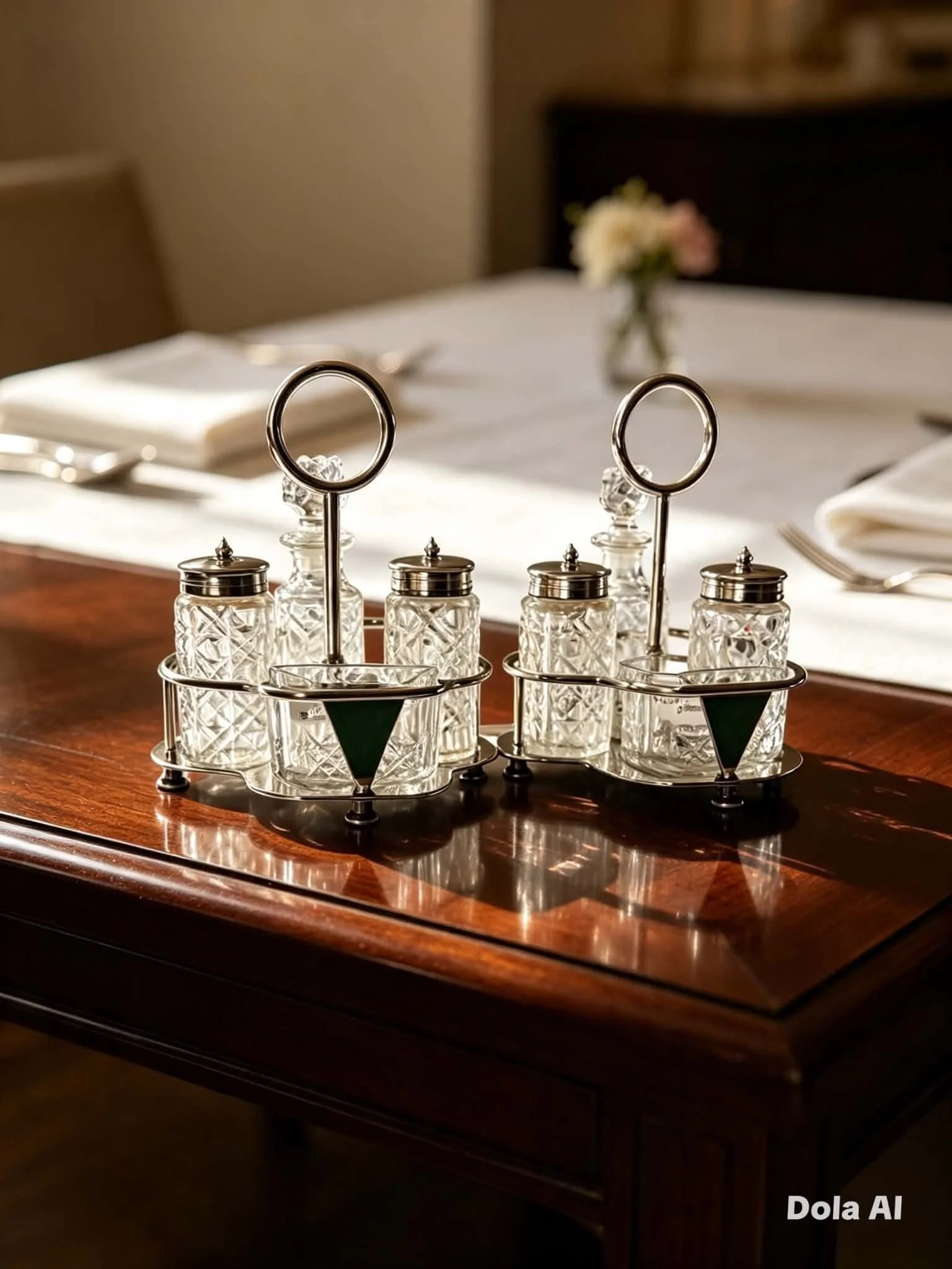 Hutkin & Heath Silver-Plate & Cut Glass Cruet Sets - Matched Pair