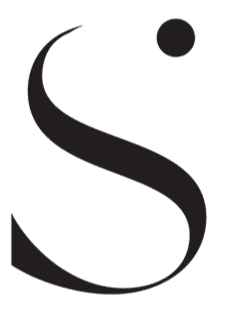 Ein stilisiertes 'S' mit einem kleinen Kreis darüber auf einem schwarzen Hintergrund. Logo der Marke Simplie Hair Extensions.